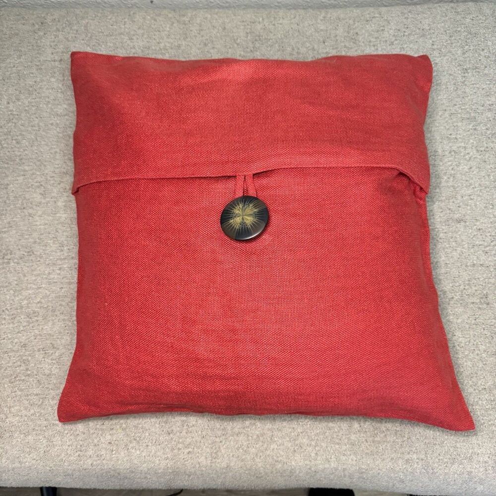 Pottery Barn Pillowcase Set 3 Throw Pillow 18x18 Red Linen Button Closure Decor
